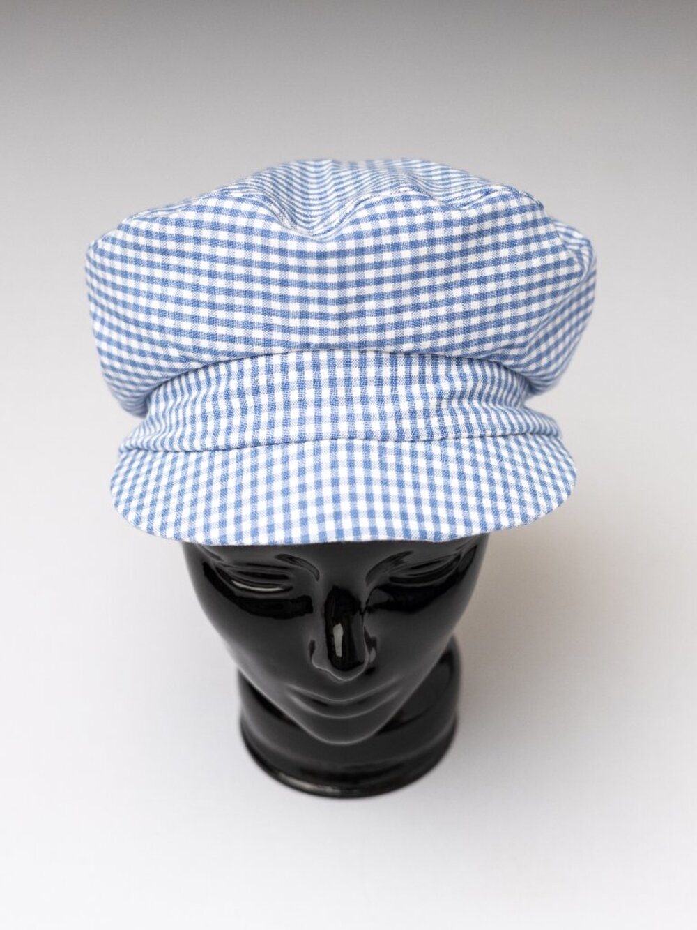 Women's Upcycled Blue and White Gingham Summer Cadet Military Patrol Hat